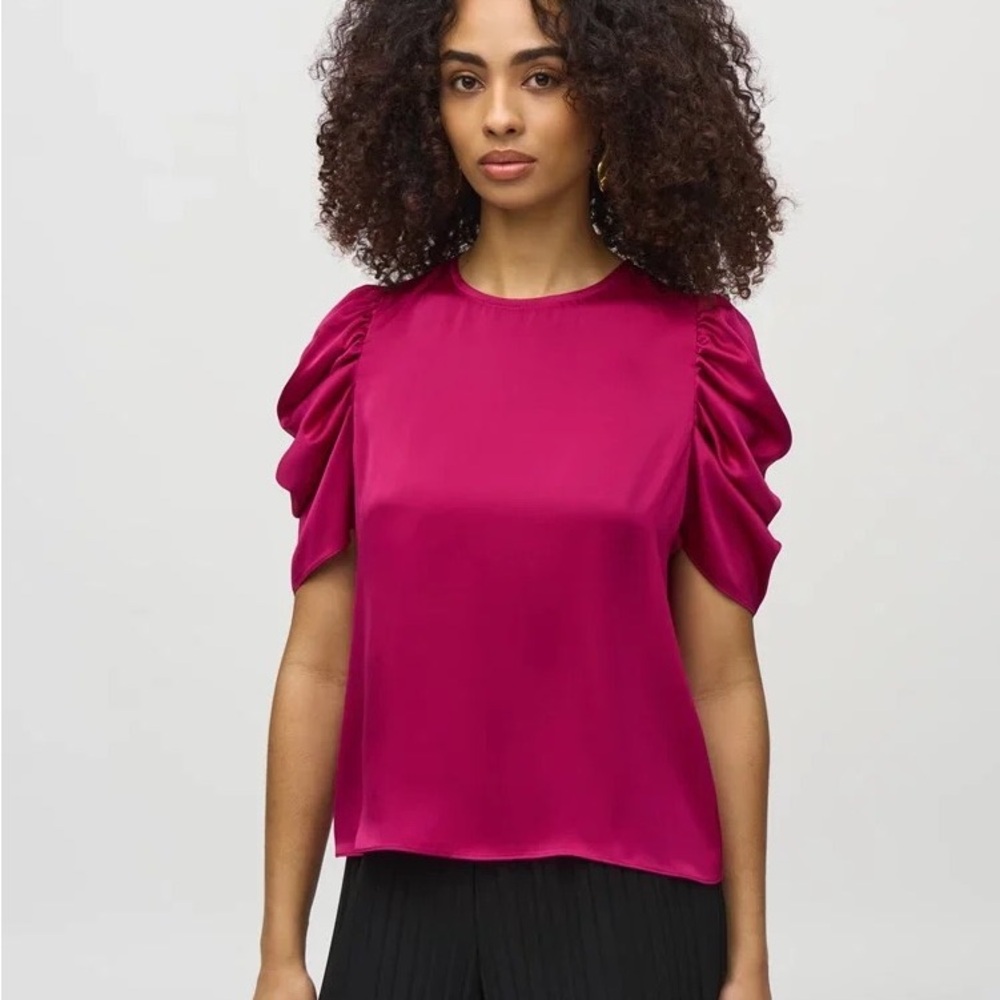 Satin Blouse with Shirred Sleeves